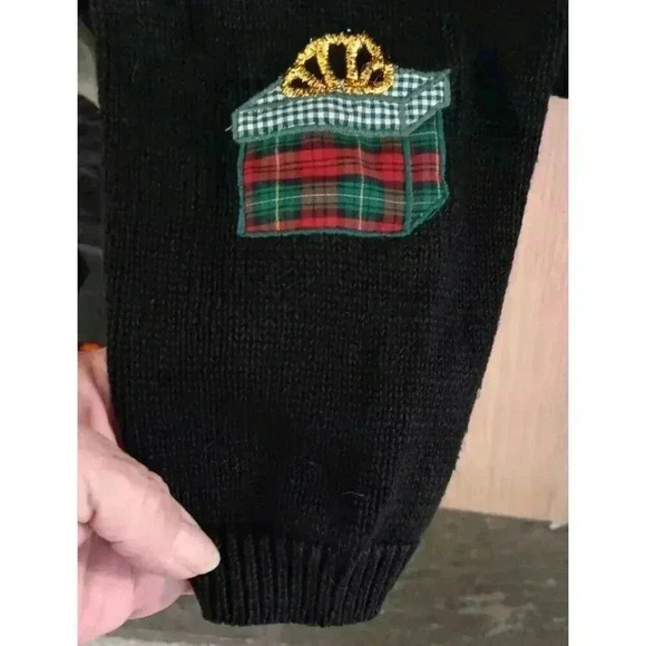 Karen Scott PL Black Christmas Collage Patchwork Christmas Sweater - Picture 3 of 8